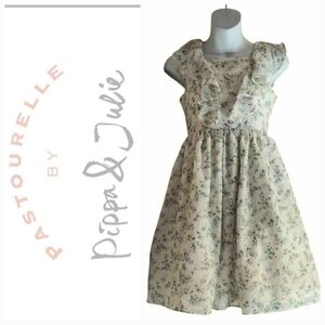 NWT Pippa & Julie Cream Kids Dress - Blue Flowers ~sz 14